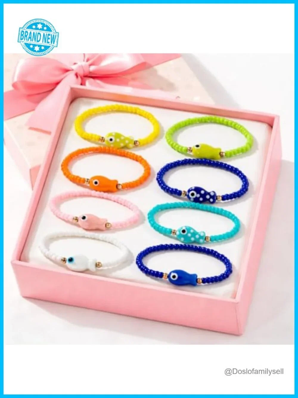 8PCS Fish Beaded Stretch Bracelets Set Boho Ocean Coastal Stackable Jewelry